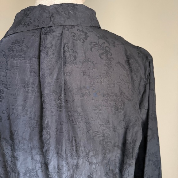 CP‎ Shades Silk Navy Floral Damask Long Sleeve Collared Blouse Top Medium - Picture 7 of 11